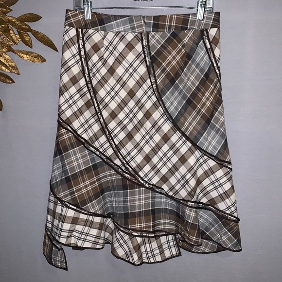 NWT - Mexx Brown Plaid Pieces Skirt - Size 8 - Picture 2 of 5